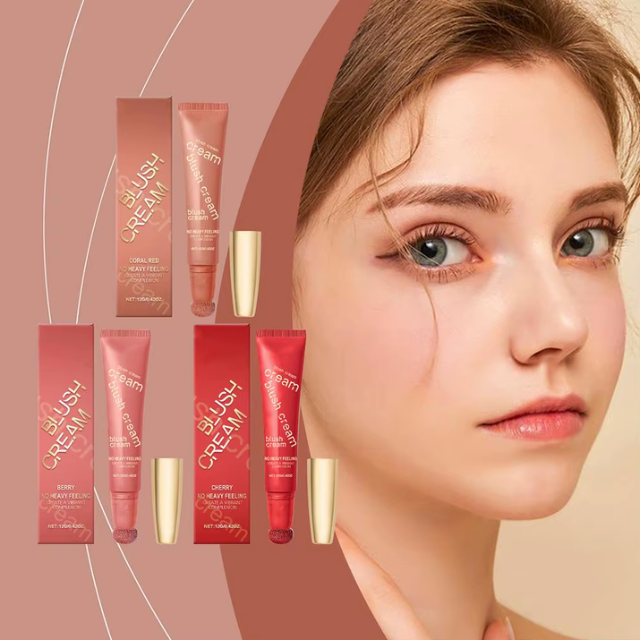 Makeup Cheek Blush Stick Cream Liquid Blush with Cushion Applicator for Cheeks Blusher Lightweight Makeup