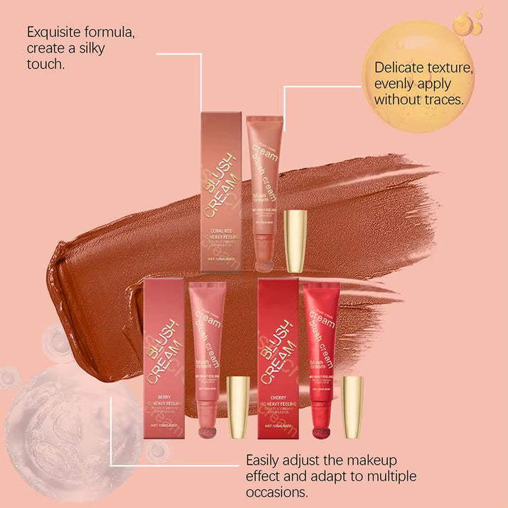 Makeup Cheek Blush Stick Cream Liquid Blush with Cushion Applicator for Cheeks Blusher Lightweight Makeup