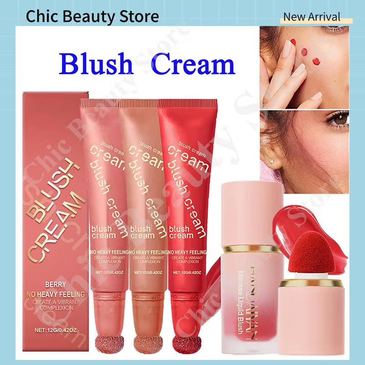 Makeup Cheek Blush Stick Cream Liquid Blush with Cushion Applicator for Cheeks Blusher Lightweight Makeup